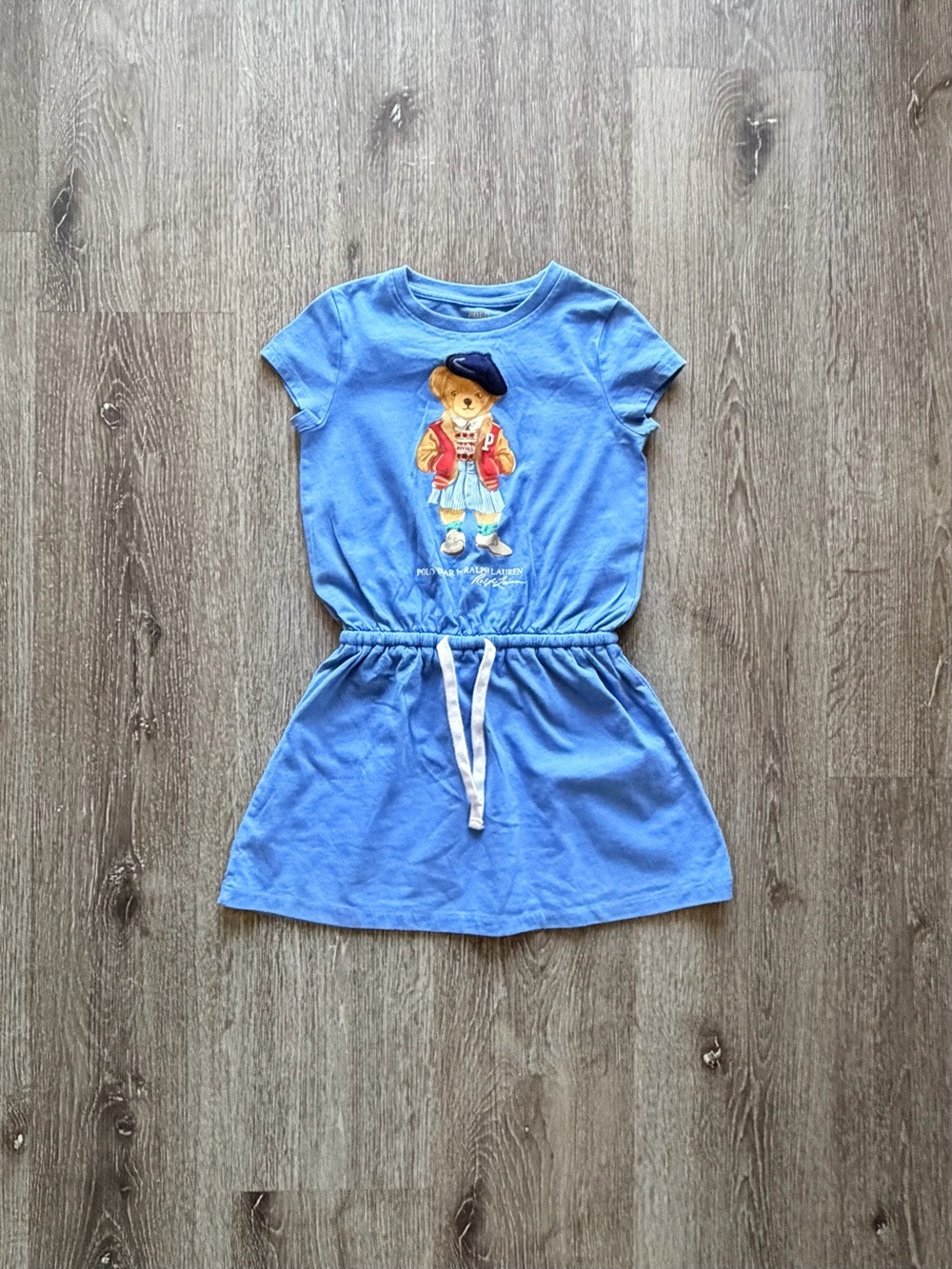 Ralph Lauren Blue Bear Graphic Drawstring Dress